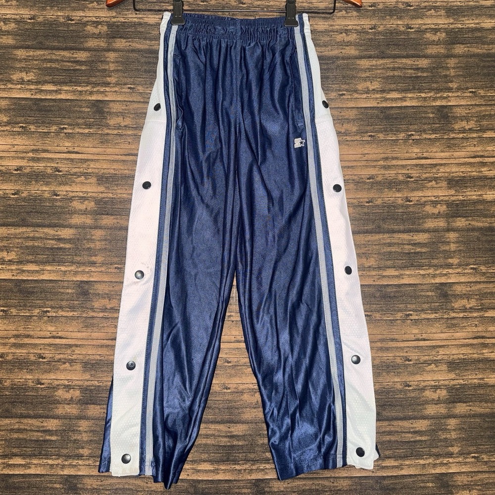 Starter Track Pants Youth Boys Size M Blue Vintage Y2K Shiny Snaps